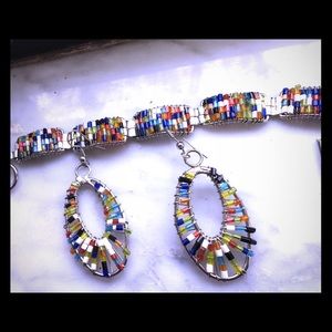 Beaded bracelet and earrings